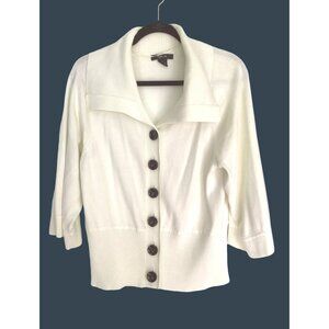 STYLE & CO- WOMENS WHITE BUTTON UP 3/4 SLEEVE SWEATER SIZE LARGE